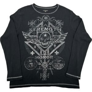 VTG y2k Men's No Boundaries Strength Honor Thermal Waffle Knit Long Sleeve XL